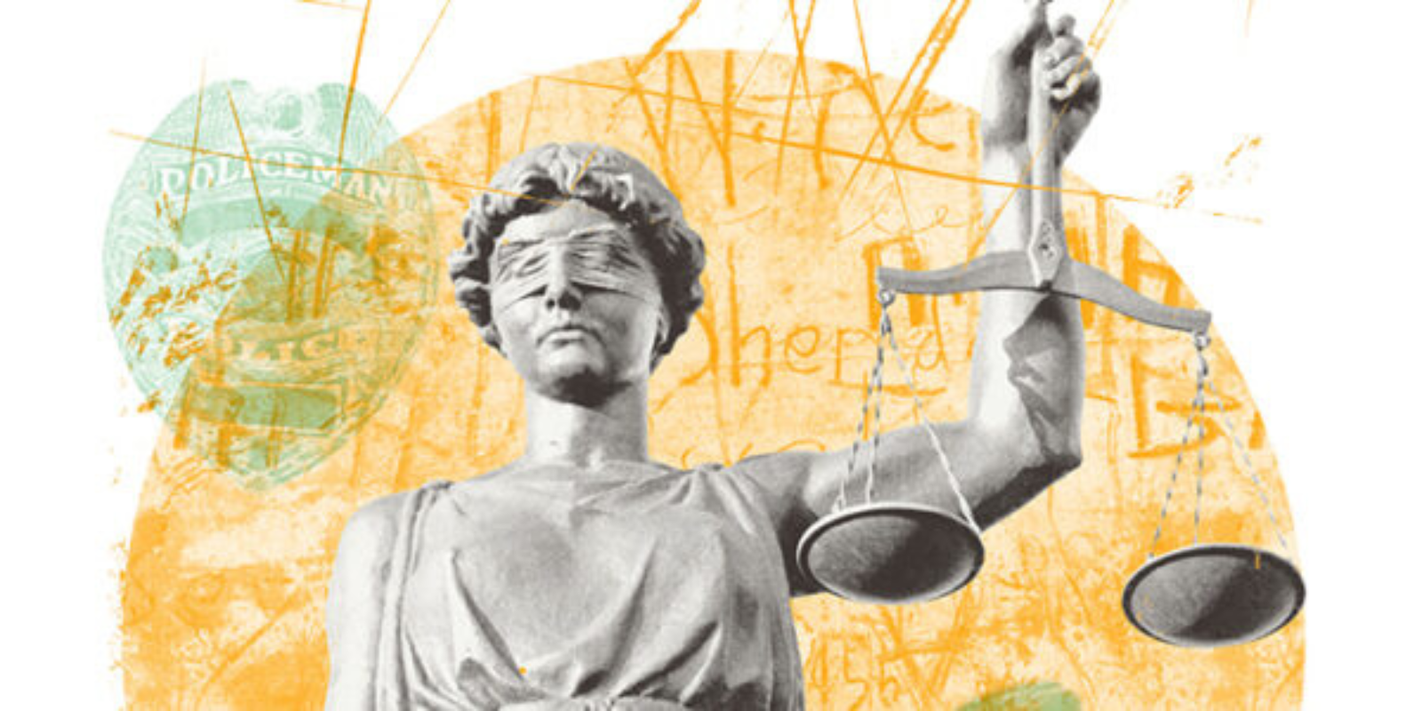 Graphic with lady justice holding the scale to symbolize criminal legal reform